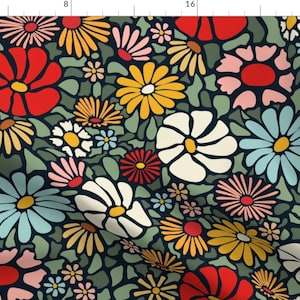 Retro Fabric - Daisy Mosaic Large by winkeltriple - Modern Bold Floral 70s Bohemian Botanical Flowers Mcm Fabric by the Yard by Spoonflower
