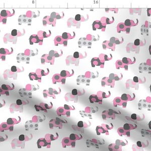 Pink + Gray Elephants Fabric - Ellie&#39;s Elephant Friends In Pink By Littlebdesigns - Elephants Cotton Fabric By The Yard With Spoonflower