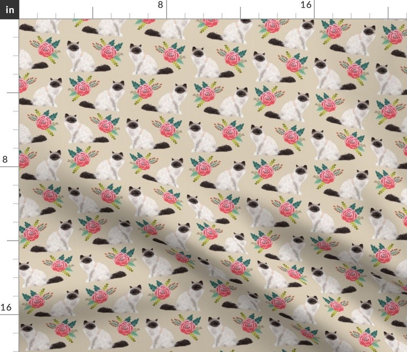 Floral Cat Fabric Birman Cat Best Birman Cat Seal Point Birman Lovely Florals By Petfriendly Cotton Fabric By The Yard With Spoonflower image 1