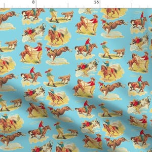 Cowboy Fabric - Cowgirl Cowboy Rodeo  by parisbebe - Cowgirl Rodeo Western Turquoise Horse Rustic Fabric by the Yard by Spoonflower