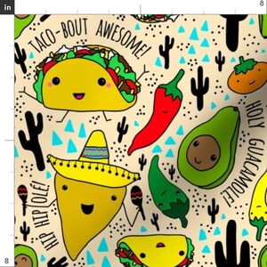 Tacos Burritos Fabric Kawaii Fiesta By Elliottdesignfactory Kawaii Mexican Food Party Decor Cotton Fabric By The Yard With Spoonflower image 2