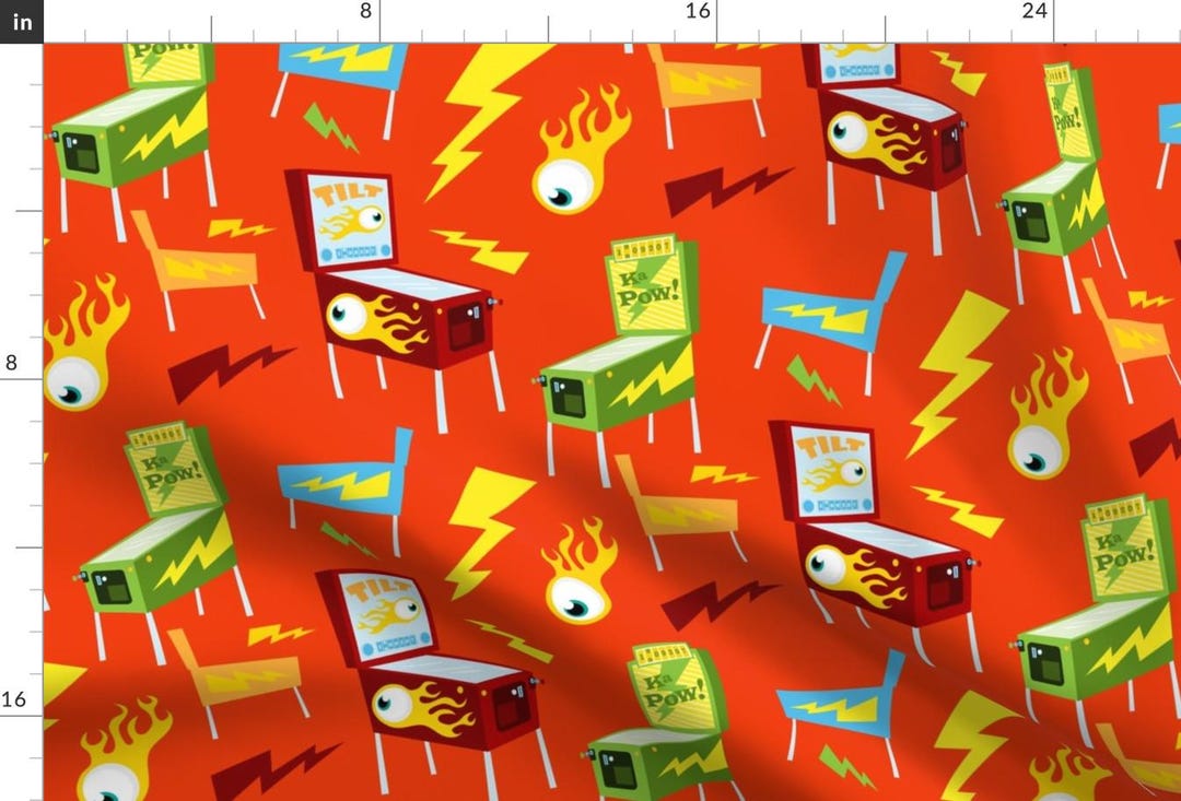 Retro Pinball Fabric - Pinball Wizard Orange by Sparkyfirepants ...