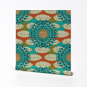Afrikanische Tapete - Afrikanisches Blatt Mandala Von Fernlesliestudio - Individuell bedruckte, entfernbare, selbstklebende Tapetenrolle von Spoonflower