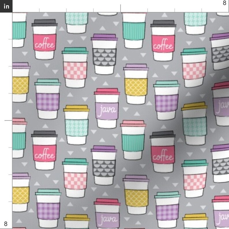 Coffee Cups Fabric Small Coffee Cupsoncharcoal by Lilcubby Etsy