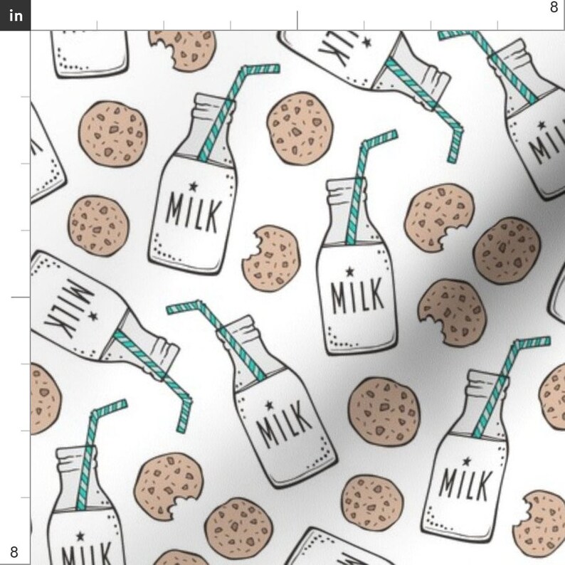 Milk Fabric Milk and Cookies on White by Caja Design Milk Etsy