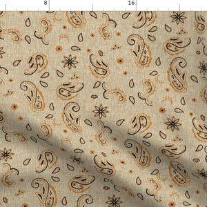 Bandana Fabric - Western Paisley - Gold Rush By Thecalvarium - Bandana Paisley Brown Gold Red Cotton Fabric By The Yard With Spoonflower