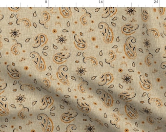 Bandana Fabric - Western Paisley - Gold Rush By Thecalvarium - Bandana Paisley Brown Gold Red Cotton Fabric By The Yard With Spoonflower