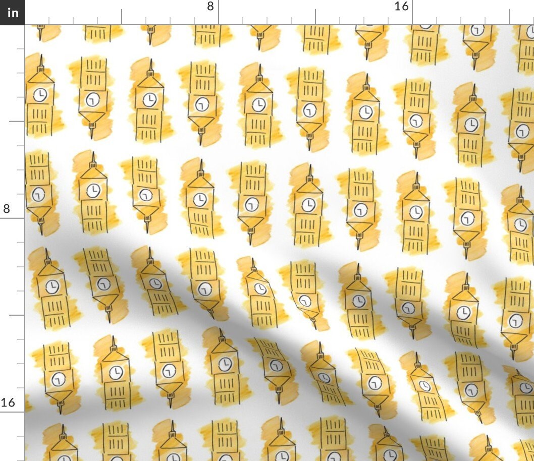 Big Ben Fabric London Big Ben Watercolor Large By Etsy