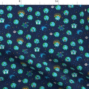 Planet Earth Fabric - Earth Globes By Penguinhouse - Earth Globe Space Gender Neutral Cotton Fabric By The Yard With Spoonflower image 1