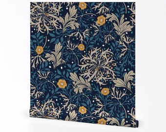 Vintage Blue Floral Wallpaper - Victorian Flowers by misodart - Traditional Flowers  Removable Peel and Stick Wallpaper by Spoonflower