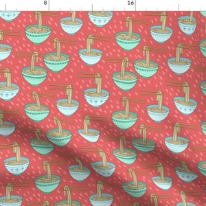 Noodle Bowl Fabric - Noodles! On Red By Kristinnohe - Chop Sticks Ramen Noodles Food Cute Cotton Fabric By The Yard With Spoonflower