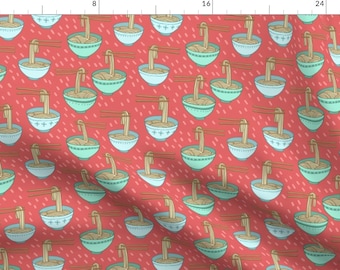Noodle Bowl Fabric - Noodles! On Red By Kristinnohe - Chop Sticks Ramen Noodles Food Cute Cotton Fabric By The Yard With Spoonflower