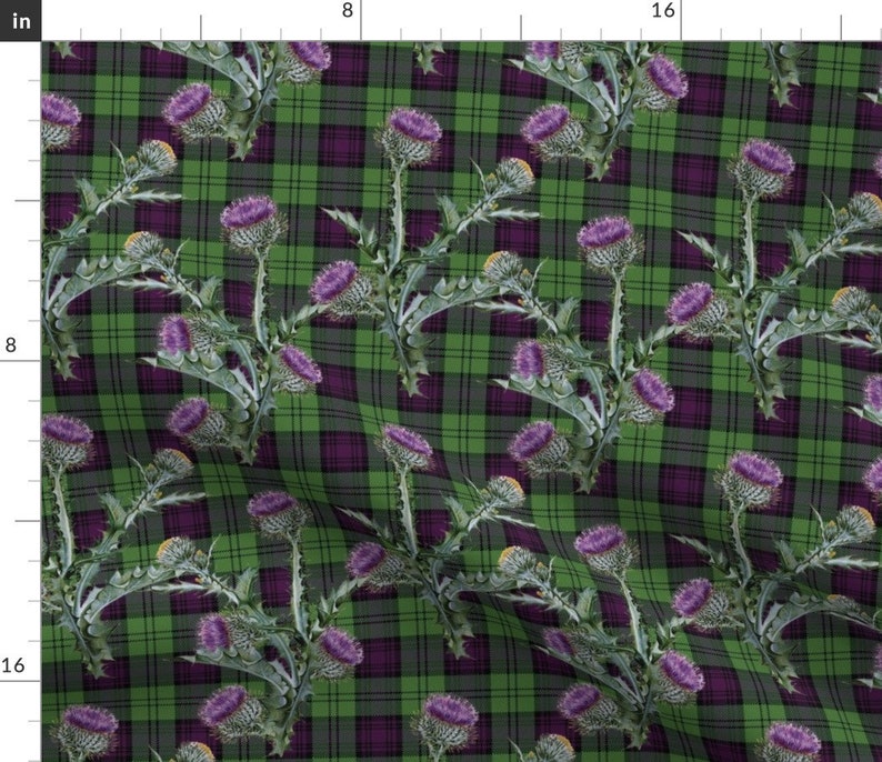 Tartan Thistle Fabric Feochadan Tartan By Lilyoake Tartan Green Purple Scottish Plaid Cotton Fabric By The Yard With Spoonflower Bild 1