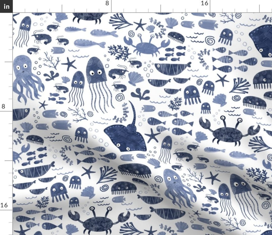 Sea Creatures Nautical Fabric Under the Deep Blue Sea by