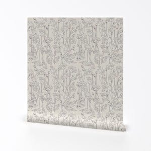 Poppy Wallpaper - Junglia Poppy Gray By Holli Zollinger - Cream Gray Neutral Floral Removable Self Adhesive Wallpaper Roll by Spoonflower