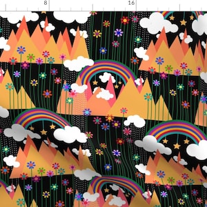 Rainbows Fabric - Adventure Time In The 1970s By Vo Aka Virginiao - Rainbows Mountains Florals Cotton Fabric By The Yard With Spoonflower