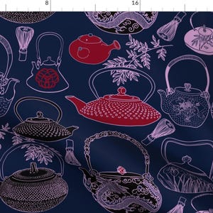 Teapots Fabric - Japanese Vintage Teapots Bamboo Whisks By Honoluludesign - Tea Asian Inspired Cotton Fabric By The Yard With Spoonflower