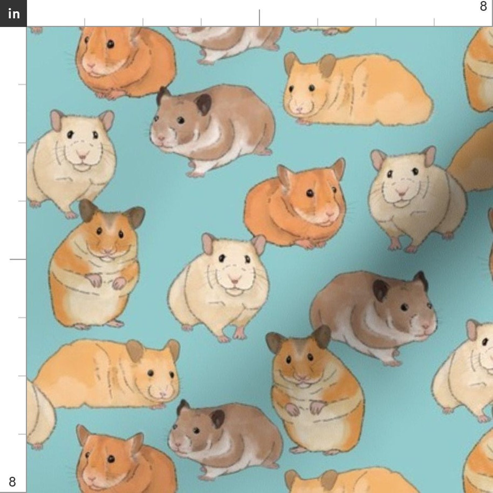 Hamster Fabric Hamsters on Light Blue by Landpenguin Pet Etsy