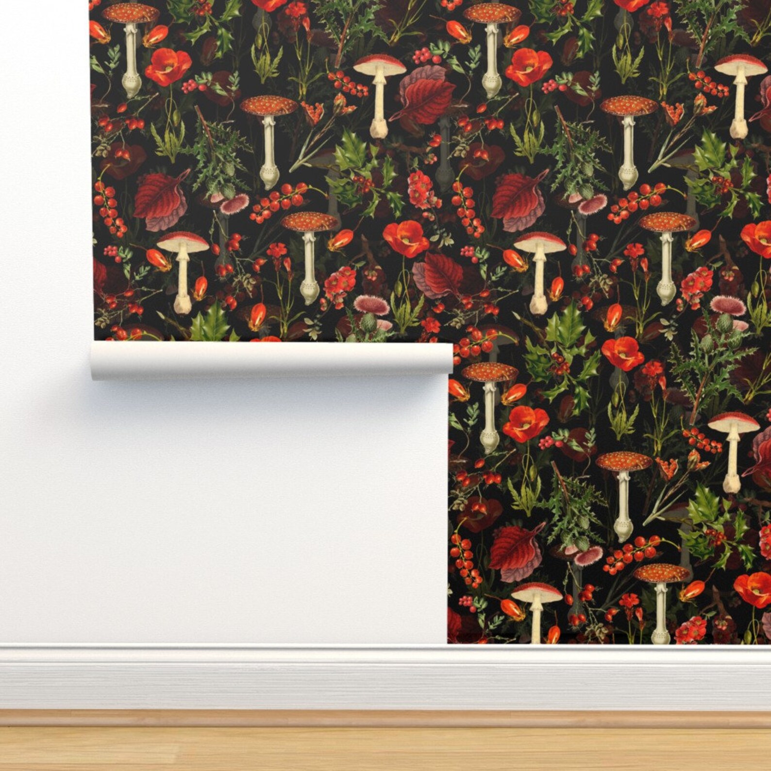 Mushroom Wallpaper Vintage Botanical Wildflowers by Utart - Etsy