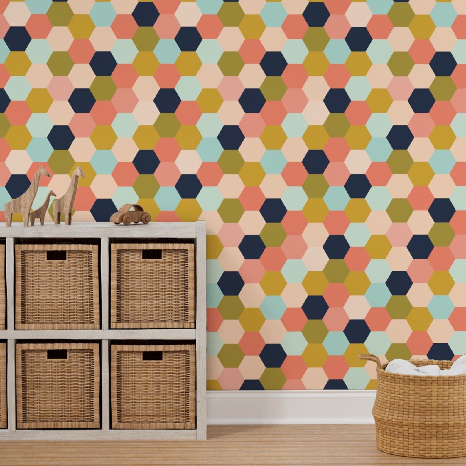 Coral Jubilee Wallpaper Hexagon Coral Jubilee by Ivieclothco Etsy