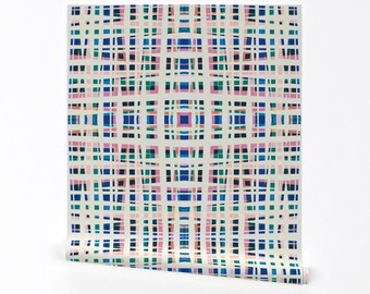 Plaid Geometric Wallpaper - Out Of Line Large by rocketandindigo - Line Tartan Square Geo Removable Peel and Stick Wallpaper by Spoonflower