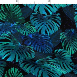 Hawaiian Botanical Fabric - Monstera Jungle Hula Moon 300 By Kadyson - Moody Hawaiian Monstera Cotton Fabric By The Yard With Spoonflower