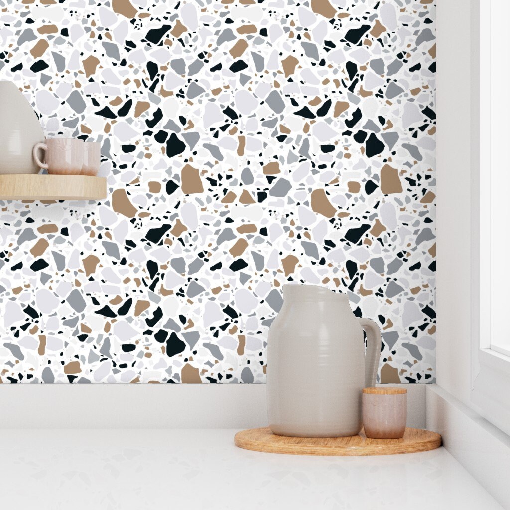 Terrazzo Wallpaper Terrazzo Stone on White Medium Scale by - Etsy
