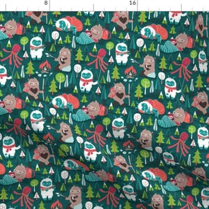 Yeti Fabric - Besties By Selmacardo - Mountain Winter Snow Monster Myth Folklore Avalanche Kids Cotton Fabric By The Yard With Spoonflower