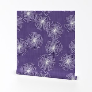 Mid Century Modern Wallpaper - Dandelions Ultraviolet By Friztin - Purple Starburst Removable Self Adhesive Wallpaper Roll by Spoonflower