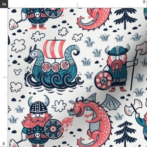 Vikings Fabric Scandinavian Dragon Ship Neutral Norse Exploration Nursery By Penguinhouse Cotton Fabric By The Yard With Spoonflower image 2