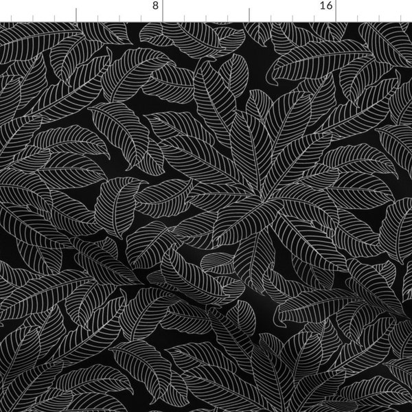 Leaves Black And White Floral Fabric - Melisande Line Black And White By Onesweetorange - Leaves Cotton Fabric By The Yard With Spoonflower