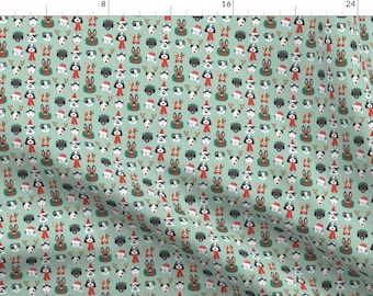 Christmas Fabric - Christmas Puppies On Green Mini by hey_cute_design - Christmas Puppies Christmas Dog Fabric by the Yard by Spoonflower