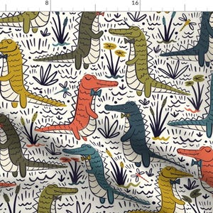 Alligator Fabric - Swamp Stylin&#39; By Nanshizzle - Alligator Novelty Kids Earth Tones Whimsical Cotton Fabric By The Yard With Spoonflower