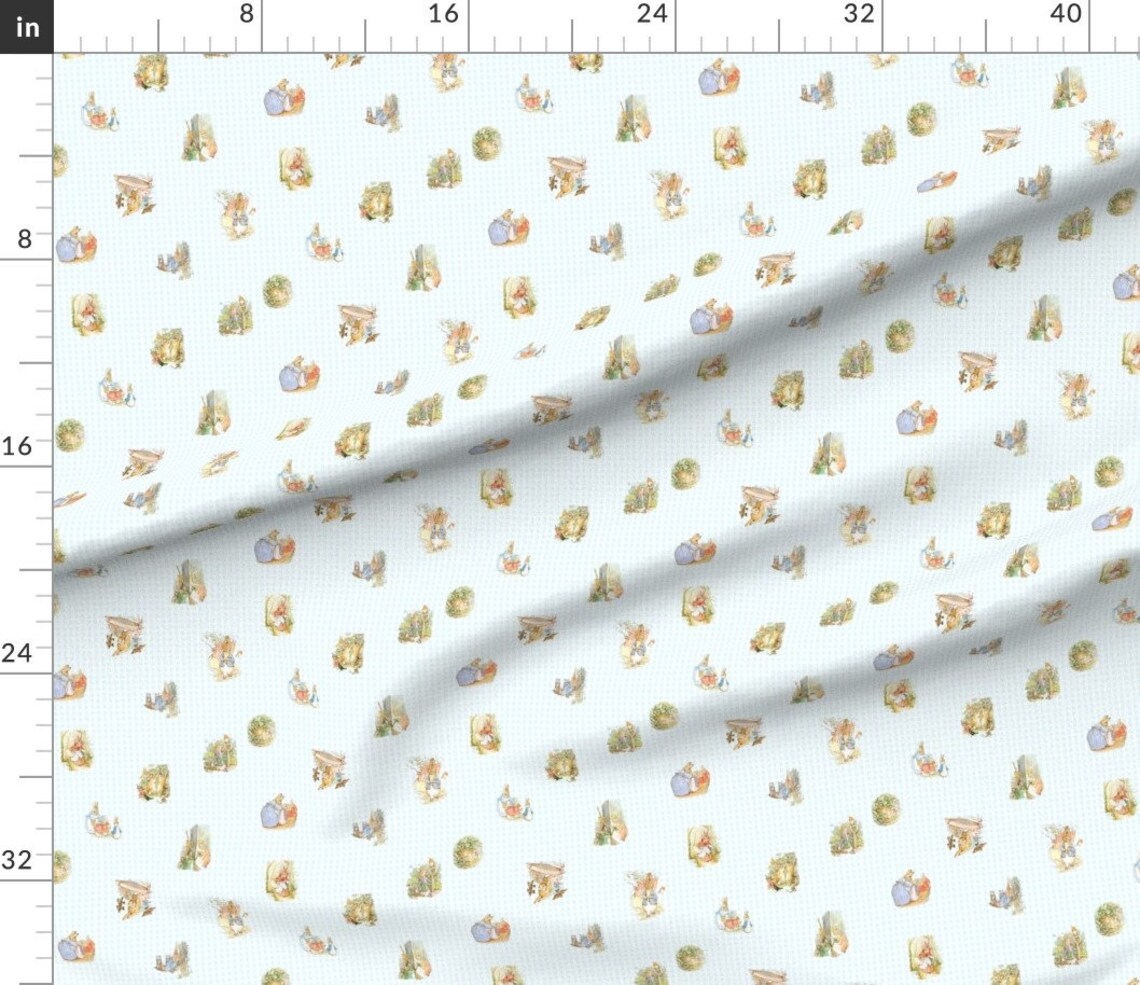 Blue Jacket Bunny Fabric Rabbit Tossed Characters Ice Blue | Etsy