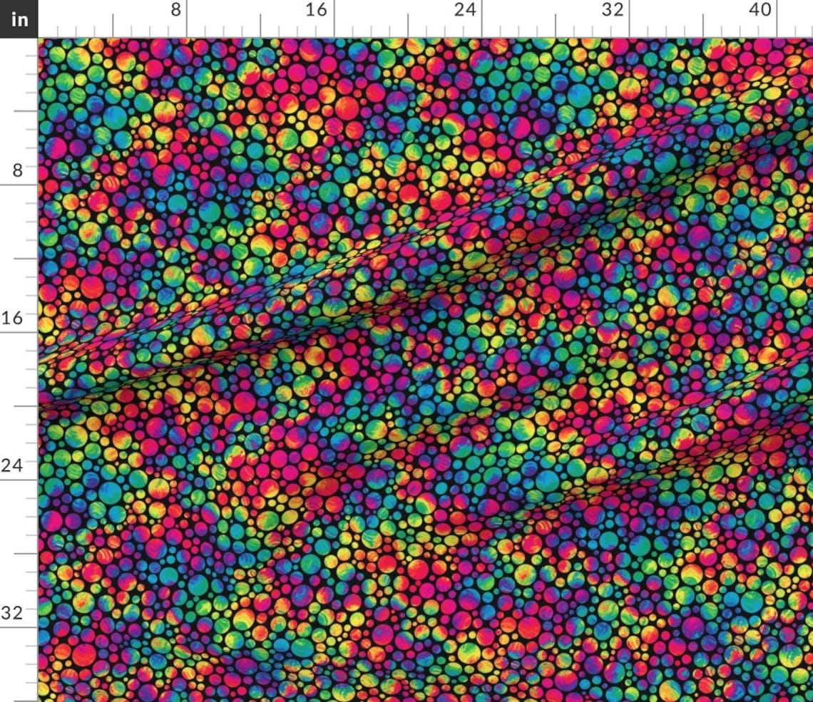 Polka Dot Fabric Crazy Rainbow Dots on Black by Weavingmajor - Etsy