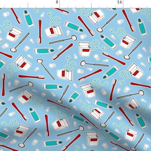 Dental Fabric Cute Dentist Dental Hygienist Blue by Etsy
