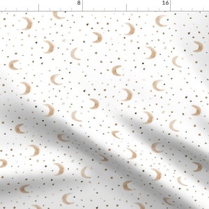 White Fabric - Moons And Stars by katerinaizotova -  Star Modern Night Sky Neutral Beige Nursery Dream Fabric by the Yard by Spoonflower