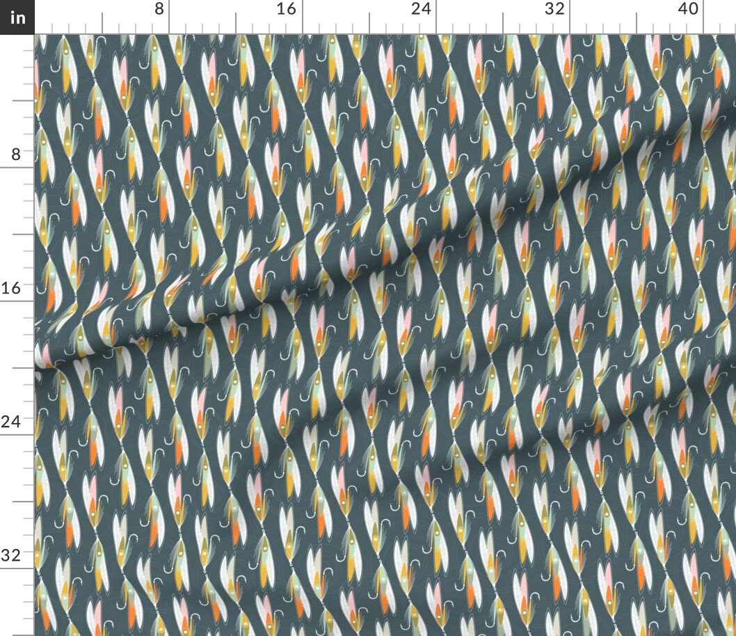 Fly Fishing Fabric Flip-flopped Flies by Nadia Hassan Fishing Outdoors Fly Fishing  Cotton Fabric by the Yard With Spoonflower Fabrics 