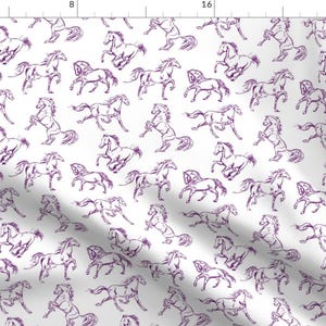 Horse Fabric - Purple Horse Sketches By Thinlinetextiles - Horse Purple Equestrian Wild Gallop Cotton Fabric By The Yard With Spoonflower