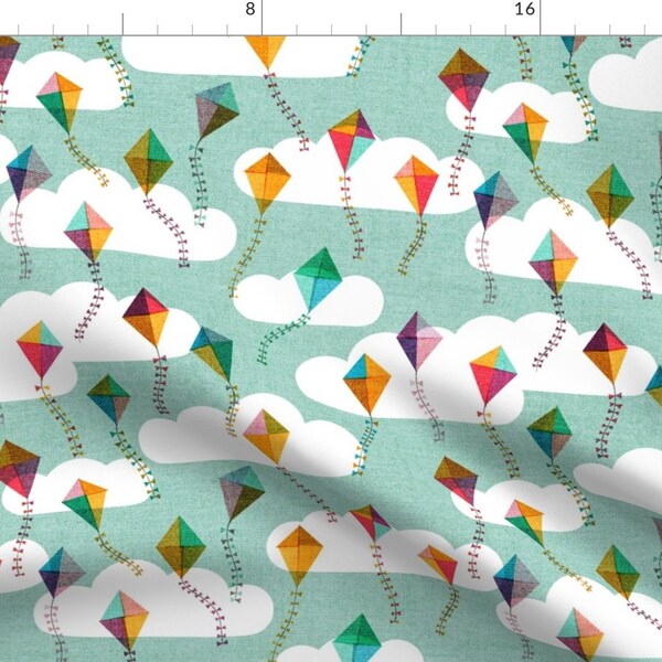 Colorful Flying Kites Fabric - Flying Kites Rainbow {Sky} By Ceciliamok - Kites Colorful Cotton Fabric By The Yard With Spoonflower