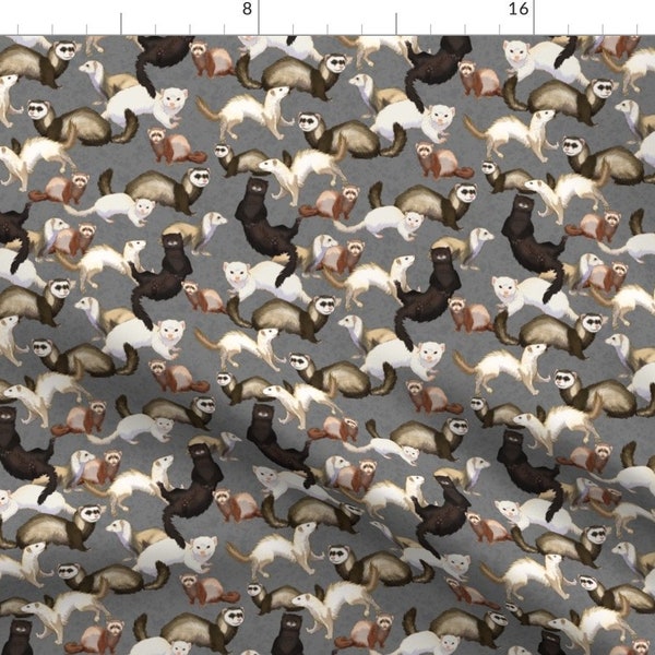 Ferrets Fabric - Playful Ferrets On Gray by stormslegacy - Animals Exotic Pets Gray Panda Ferret Mustelids Fabric by the Yard by Spoonflower