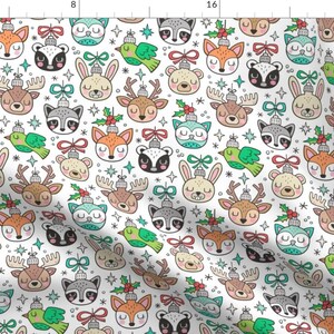 Christmas Fabric - Christmas Holidays Forest Woodland Animals Ornaments White By Caja Design - Cotton Fabric By The Yard With Spoonflower
