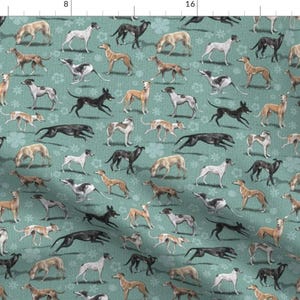 Greyhound Fabric - The Greyhound By Elspethrosedesign - Greyhound Teal Green Dogs Show-dog Racing Cotton Fabric By The Yard With Spoonflower
