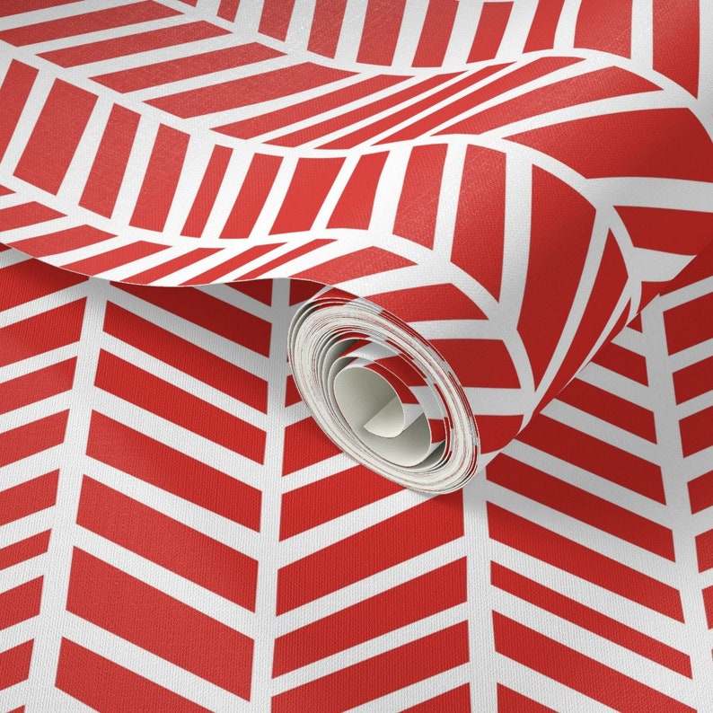 Herringbone Wallpaper Herringbone Poppy Red by Friztin Etsy