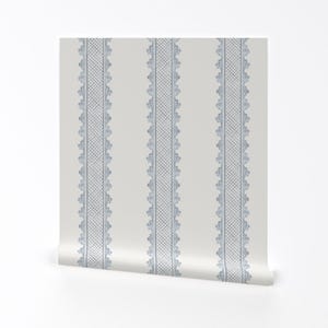 Watercolor Stripe Removable Peel and Stick Wallpaper - Regency Hand Painted - Wall Art Wall Decor - Quiet Blue On Cream by danika_herrick