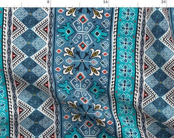 Turkish Fabric - Grand Bazaar Traditional Kilim Style Blue Aqua Teal By Heatherdutton - Printed Cotton Fabric By The Yard With Spoonflower
