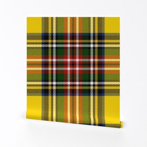 Tartan Wallpaper - Royal Dress By Peacoquettedesigns - Yellow Red Plaid Custom Printed Removable Self Adhesive Wallpaper Roll by Spoonflower