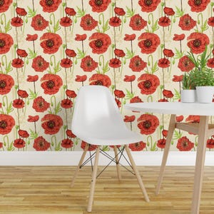 Red Poppies Wallpaper - Poppy By Veraholera- Large Bloom Wildflower Custom Printed Removable Self Adhesive Wallpaper Roll by Spoonflower