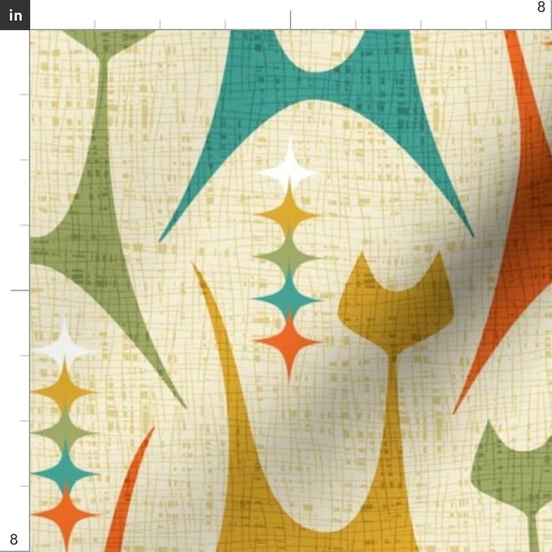 Mid Century Cats Fabric - Mid Mod Meow by studioxtine - Geometric Cats Atomic Starburst Retro Colors Aqua Fabric by the Yard by Spoonflower image 3