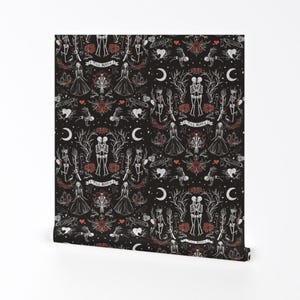 Gothic Removable Peel and Stick Wallpaper - Skeletons Bones Halloween - Wall Art Wall Decor - &#39;til Death Do Us Part - Red by notbaddesignco